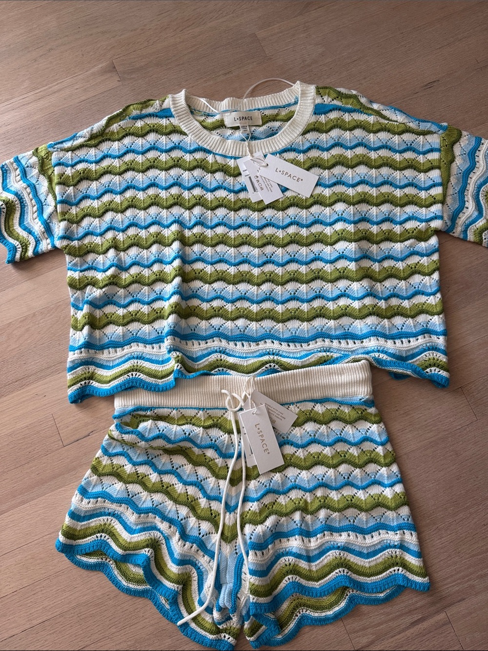 l*space Green, Blue & White Striped Knit Pajama Set